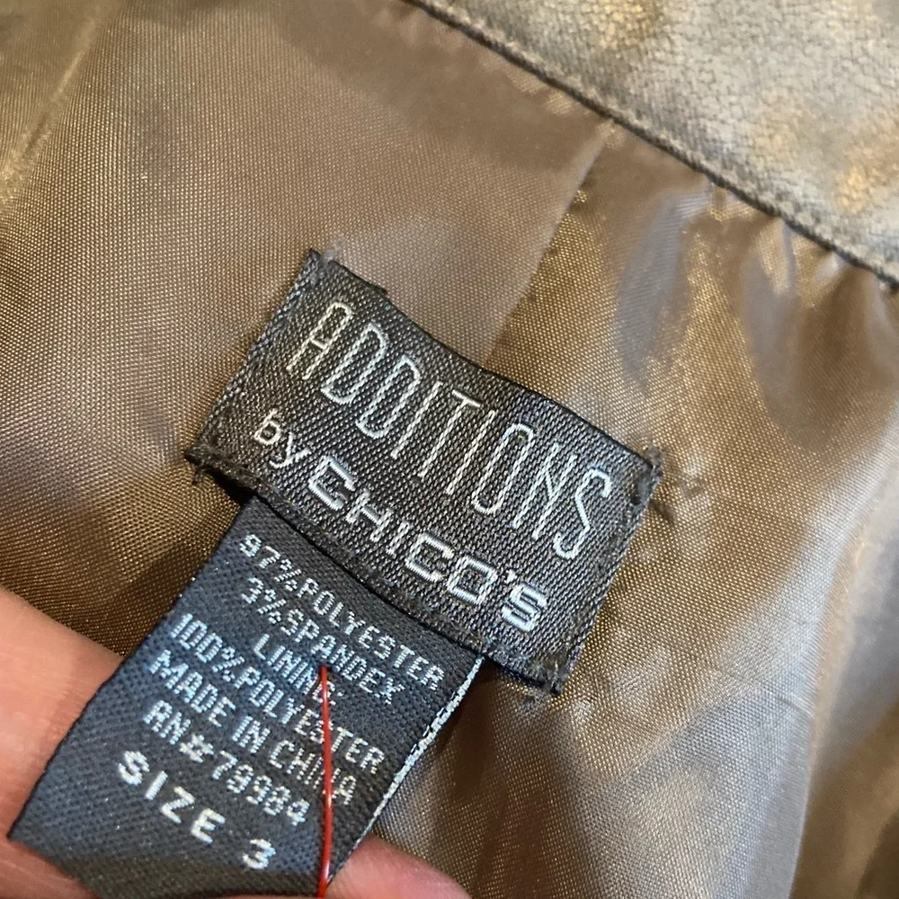Additions By Chico’s~Shimmery~Bronze~Faux Suede~Zipper Close~Jacket~Size 3 (XL)